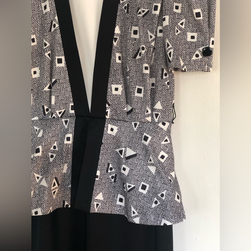 1980s Edgy Black and White Secretary Dress with Peplum
